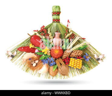 Traditional ukrainian souvenir that made of dried materials and plants. Hand-made. Isolated on white. Stock Photo