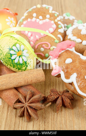 Easter gingerbreads and painted egg Stock Photo