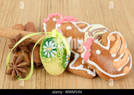 Easter gingerbreads and painted egg Stock Photo