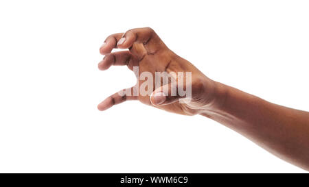 Black female hand grab some items on white isolated background Stock Photo