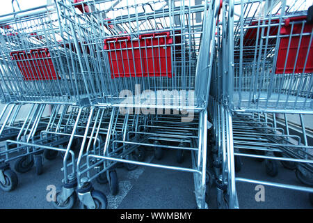 shoping carts in a row close up Stock Photo