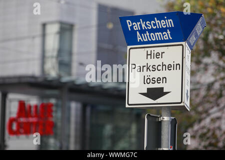 Parking ticket machine at the Allee Center in Magdeburg Stock Photo