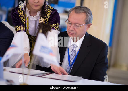 ALMATY, KAZAKHSTAN - OCTOBER 29,2014: International Scientific and Practical Conference 'Standardization and Technical Regulations in the New Environm Stock Photo