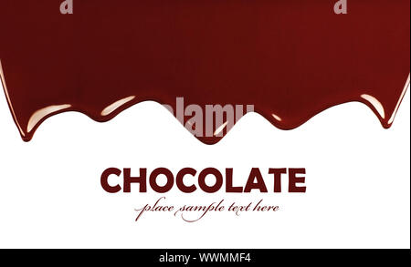 Dark sweet tasty chocolate border, liquid dropping brown background with text space Stock Photo