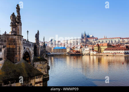 View of the Cathedral of St. Vitus, the Vltava River, Prague Stock Photo