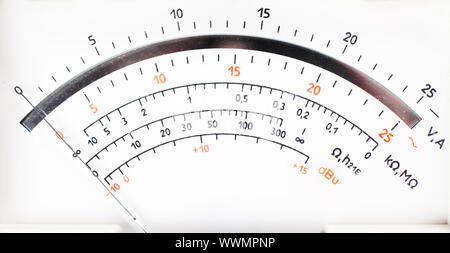 Closeup view of analog electric meter dial Stock Photo