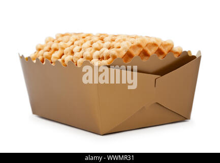 Box of crispy waffles isolated over white background Stock Photo