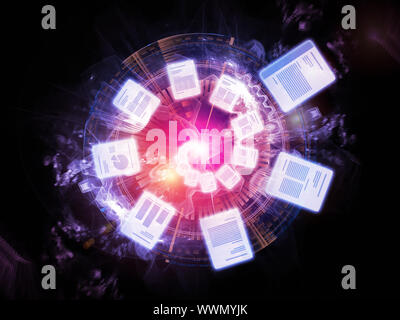 Design composed of document icons, lights and abstract design elements as a metaphor on the subject of document processing, office paperwork, virtual Stock Photo