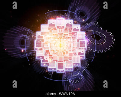 Design composed of document icons, lights and abstract design elements as a metaphor on the subject of document processing, office paperwork, virtual Stock Photo