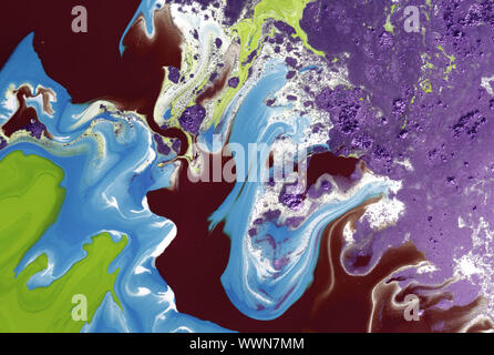 Colorful marble ink paper textures on white background. Chaotic abstract organic design. Stock Photo