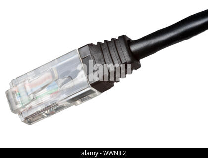 Lan cable, cable with RJ-45 jack closeup view with white background Stock Photo