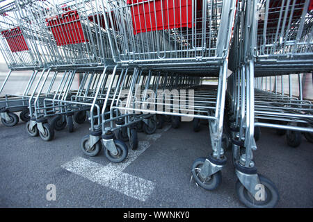 shoping carts in a row close up Stock Photo