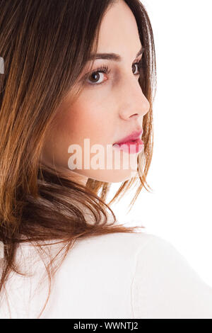 Image of Side pose of Upset girl on a Bright Orange and White  Wall-QF675800-Picxy