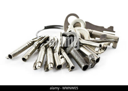 Bunch of small old keys, selective focus Stock Photo