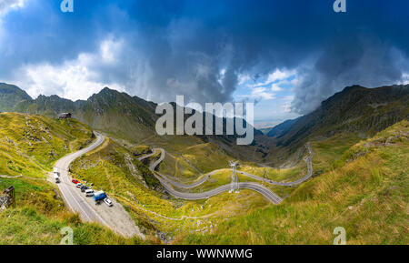 Panorama of Tranfagarasan road in Fagaras mountain, Romania Stock Photo