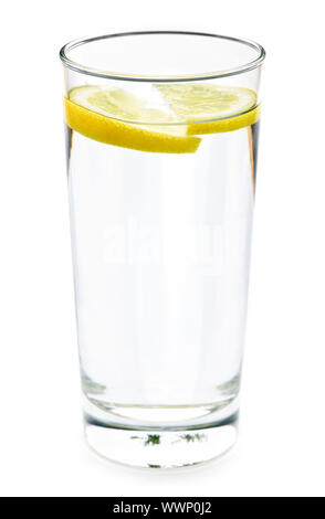 Full glass of water with lemon isolated on white background Stock Photo