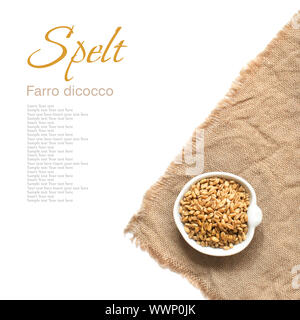 Raw Organic spelt grain in a bowl on a white background Stock Photo