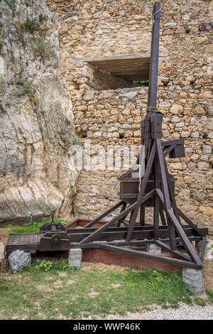 Medieval tribuchet on display in Beckov castle in Slovakia Stock Photo