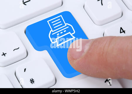 Press button on computer Print with printer Stock Photo