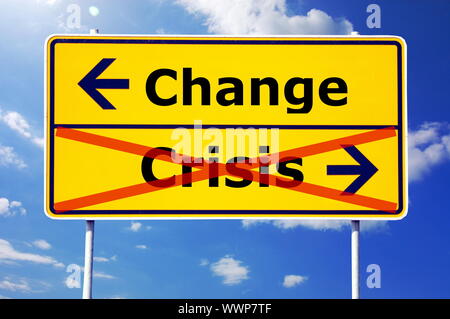 financial crisis and change concept with road sign Stock Photo