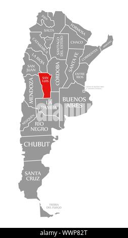 San Luis red highlighted in map of Argentina Stock Photo
