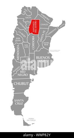 Santiago del Estero red highlighted in map of Argentina Stock Photo
