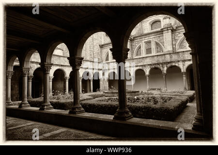 Sepia-tinted image of the Cloisters of Lamego Cathedral in the Douro Valley, Portugal Stock Photo