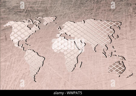 Roughly outlined world map with white background Stock Photo