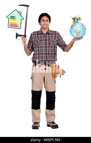 Carpenter hoping to reduce energy consumption Stock Photo