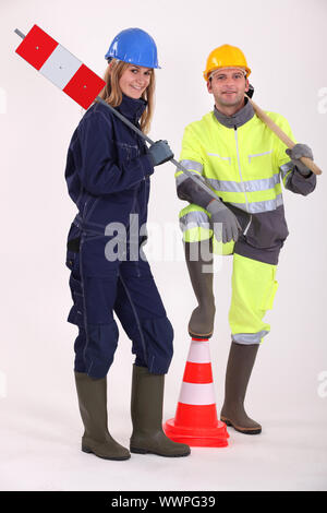 A couple of road workers. Stock Photo