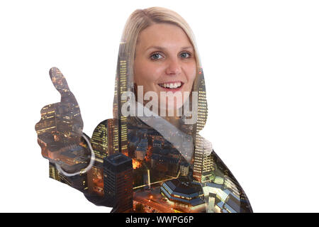 business concept business woman woman woman success successful manager city double exposure Stock Photo