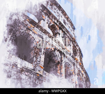 The Colosseum, named by the ancient Romans 'Anphitheatrum Flavlum', was built by Emperor Vespasian, in 72 d.c Stock Photo