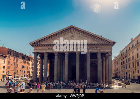 ROME, Italy - August 10, 2017: Pantheon with lot of tourists, ancient architecture, wide shot Stock Photo
