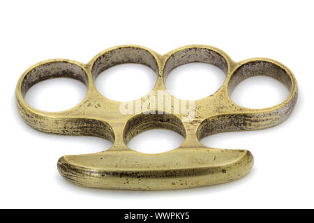 Brass knuckle-duster, weapon for hand, isolated on white background Stock Photo