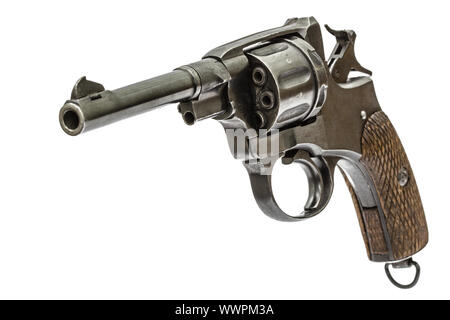 Old pistol with the hammer cocked, isolated on white background Stock Photo