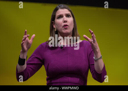 Bournemouth, UK. 15 September, 2019. Jo Swinson, Leader of the Liberal Democrats, answers questions from the floor during the Liberal Democrat Autumn