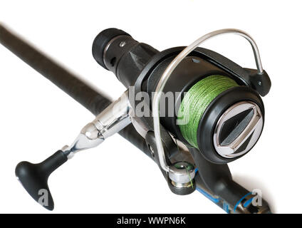 Feeder - fishing tackle for catching fish on a white background. Stock Photo