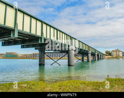 A view along the structure of Shoreham Railway Bridge, close up Stock Photo