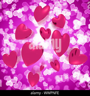 Hearts Falling With Mauve Bokeh Background Shows Love And Romance Stock Photo