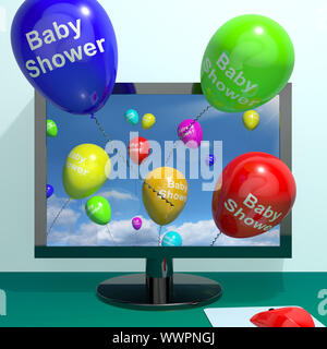 Baby Shower Balloons From Computer As Birth Party Invitations Stock Photo