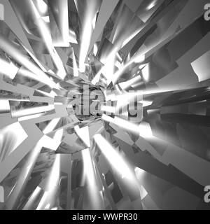 Shiny Exploding Gray Metal Or Glass Background Of Shattered Pieces Stock Photo