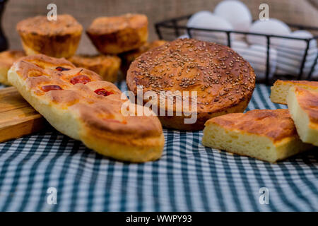 breads on the table with tablecloth Stock Photo