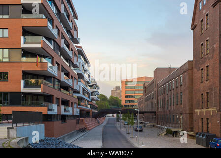 Street in the new residential area in the old fishing port Hamburg Altona district Neumuehlen
