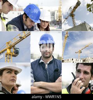 Photo-montage of building workers on a site Stock Photo