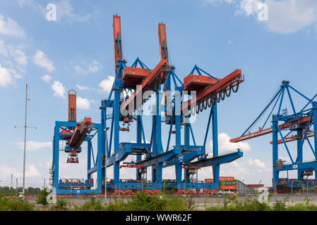 Gantry Cranes at the Container Terminal Altenwerder. in the harbor of Hamburg Stock Photo