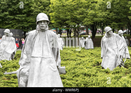 Washington DC, USA - June 7th 2019: Korean War Veterans Memorial located in National Mall. The Memorial commemorates those who served in the Korean Wa Stock Photo