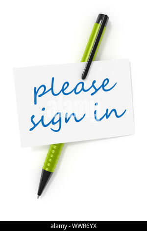 business card a ball pen and the text please sign in Stock Photo