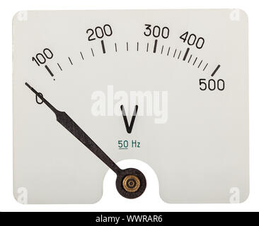 Arrow of voltmeter indicating an 0 volts, isolated on white background Stock Photo