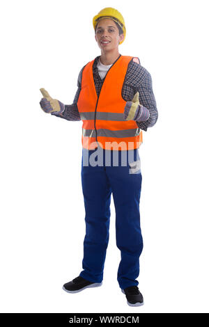 construction worker profession worker construction thumb high full body portrait clipping Stock Photo