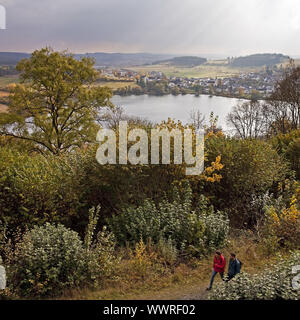 Schlakenmehren maar in autumn, Schalkenmehren, Daun, Eifel, Rhineland-Palatinate, Germany, Europe Stock Photo